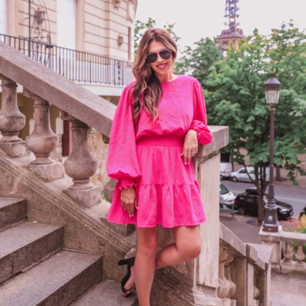 Chic Long Sleeve Pink Dress